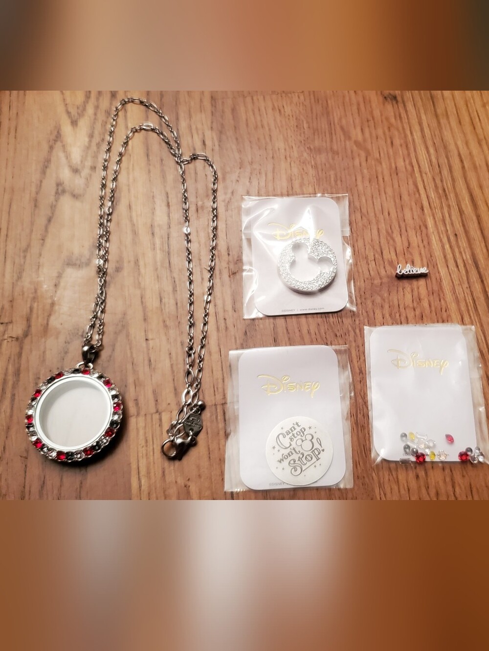 Origami Owl Locket Set- Disney Silver-tone Pendant Necklace with Crystals